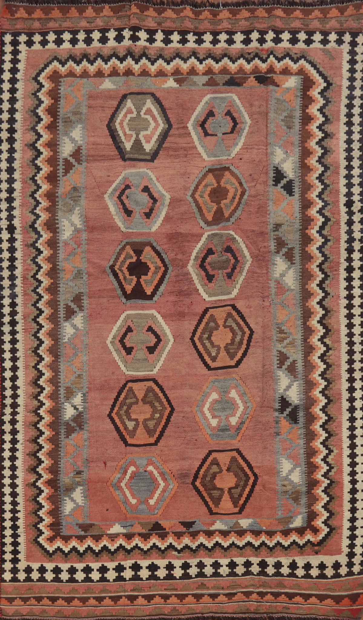 Antique Vegetable Dye Kilim Qashqai Persian Rug 4x8