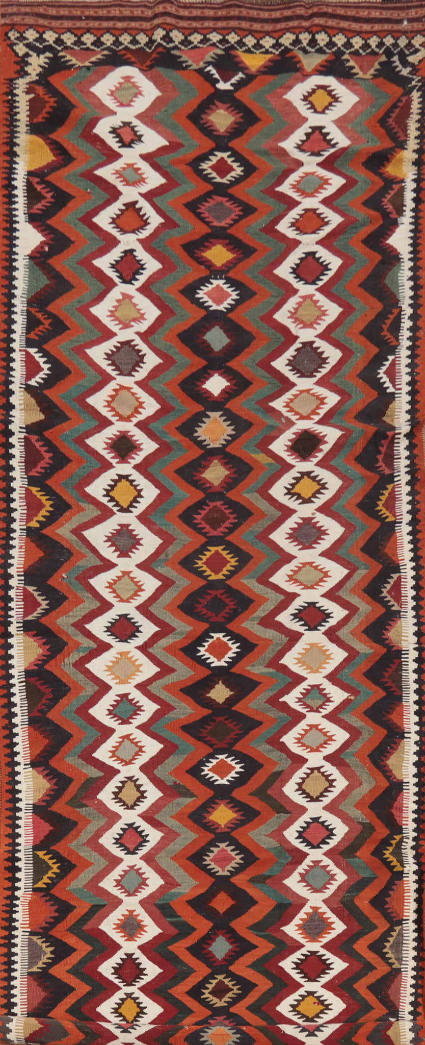 Vegetable Dye Kilim Qashqai Persian Runner Rug 5x15