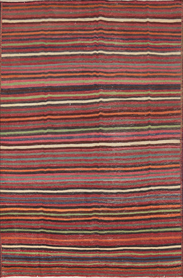 Vegetable Dye Striped Kilim Qashqai Persian Area Rug 6x9