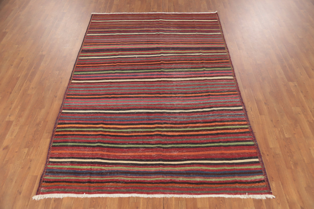 Vegetable Dye Striped Kilim Qashqai Persian Area Rug 6x9