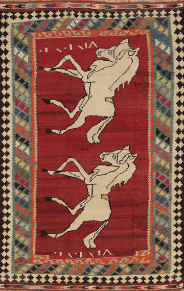 Vegetable Dye Animals Kilim Qashqai Persian Rug 5x7