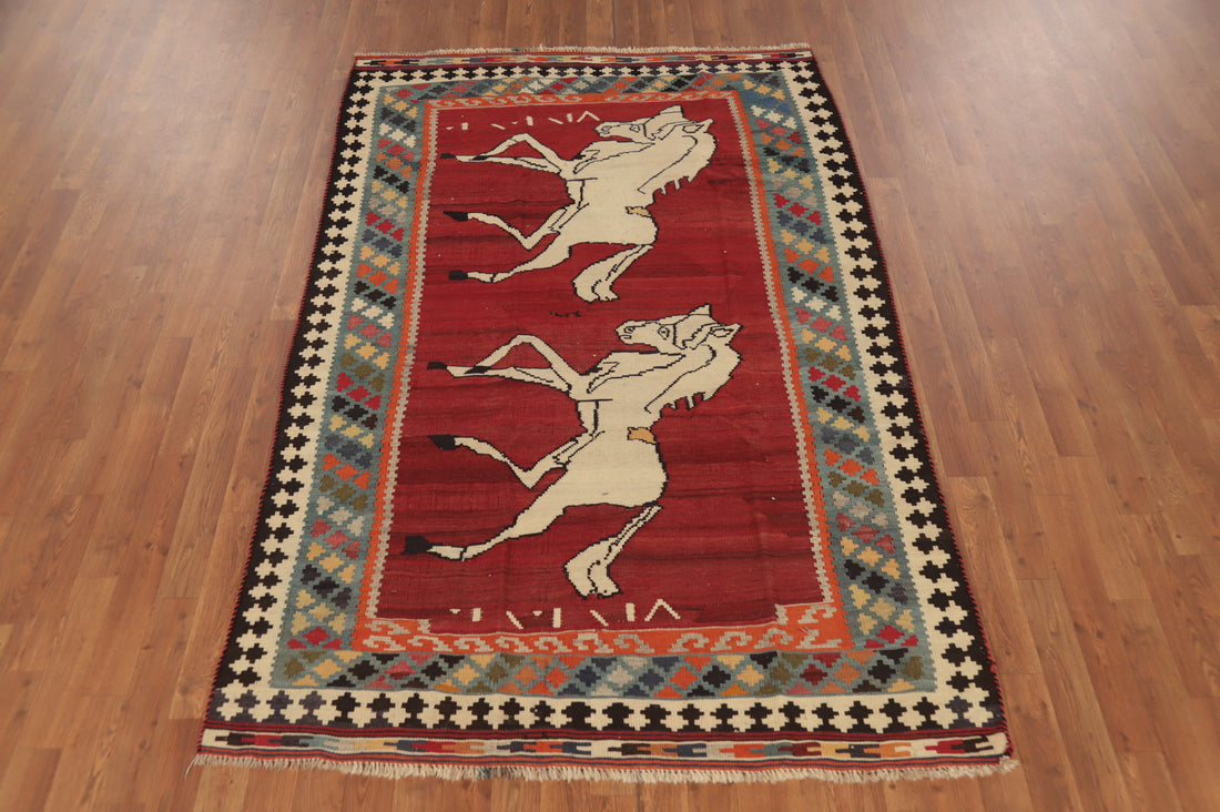 Vegetable Dye Animals Kilim Qashqai Persian Rug 5x7