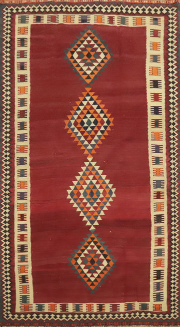 Vegetable Dye Red Kilim Qashqai Persian Area Rug 5x9