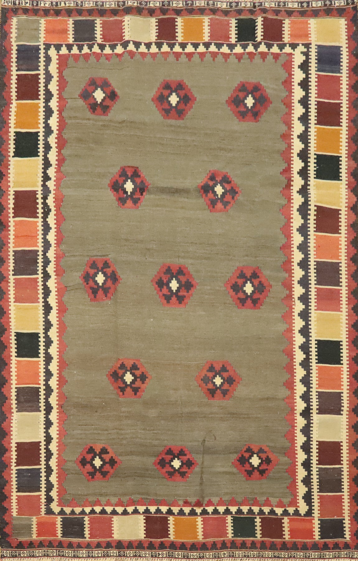 Vegetable Dye Green Kilim Qashqai Persian Rug 5x7