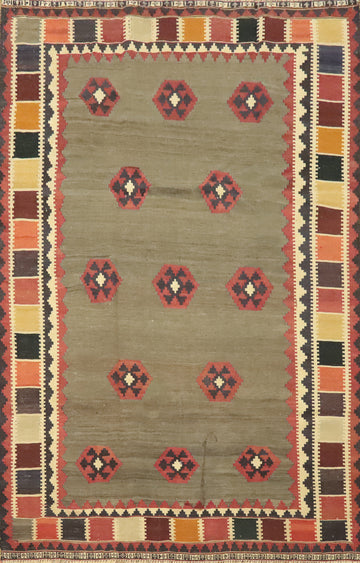 Vegetable Dye Green Kilim Qashqai Persian Rug 5x7