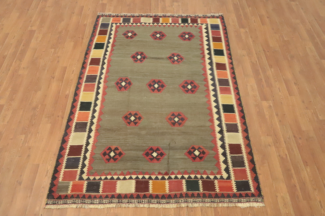 Vegetable Dye Green Kilim Qashqai Persian Rug 5x7