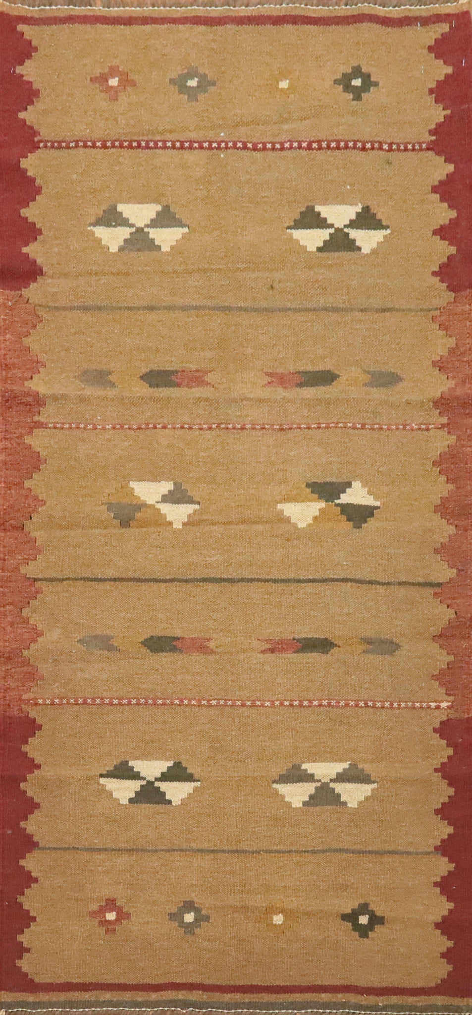 Vegetable Dye Geometric Kilim Persian Rug 3x6