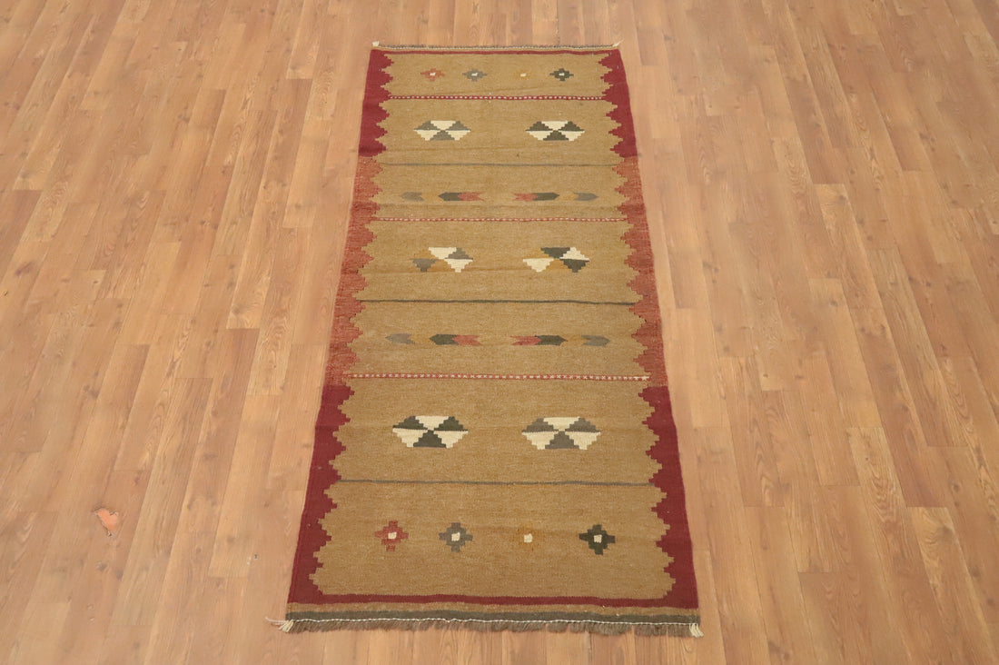 Vegetable Dye Geometric Kilim Persian Rug 3x6