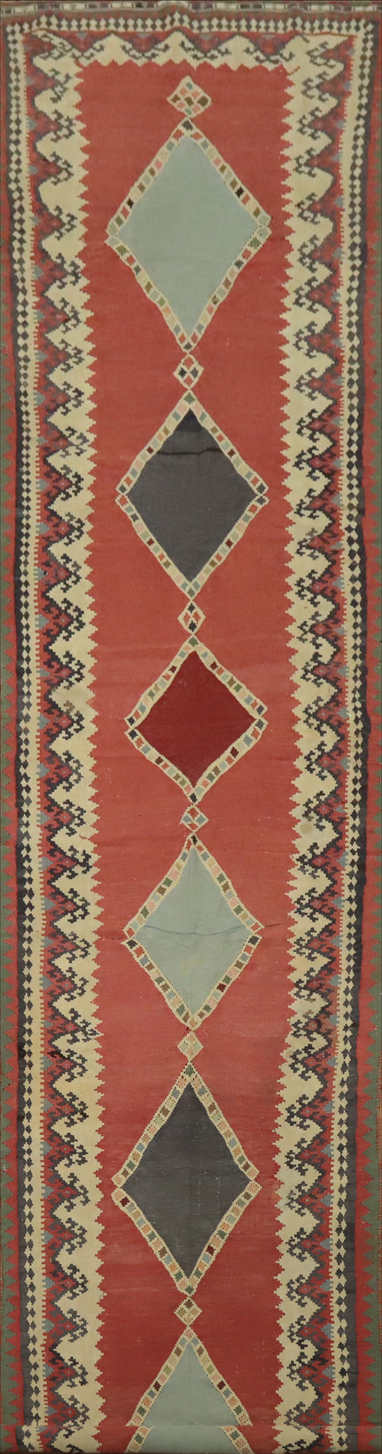Antique Vegetable Dye Kilim Qashqai Persian Runner Rug 3x19