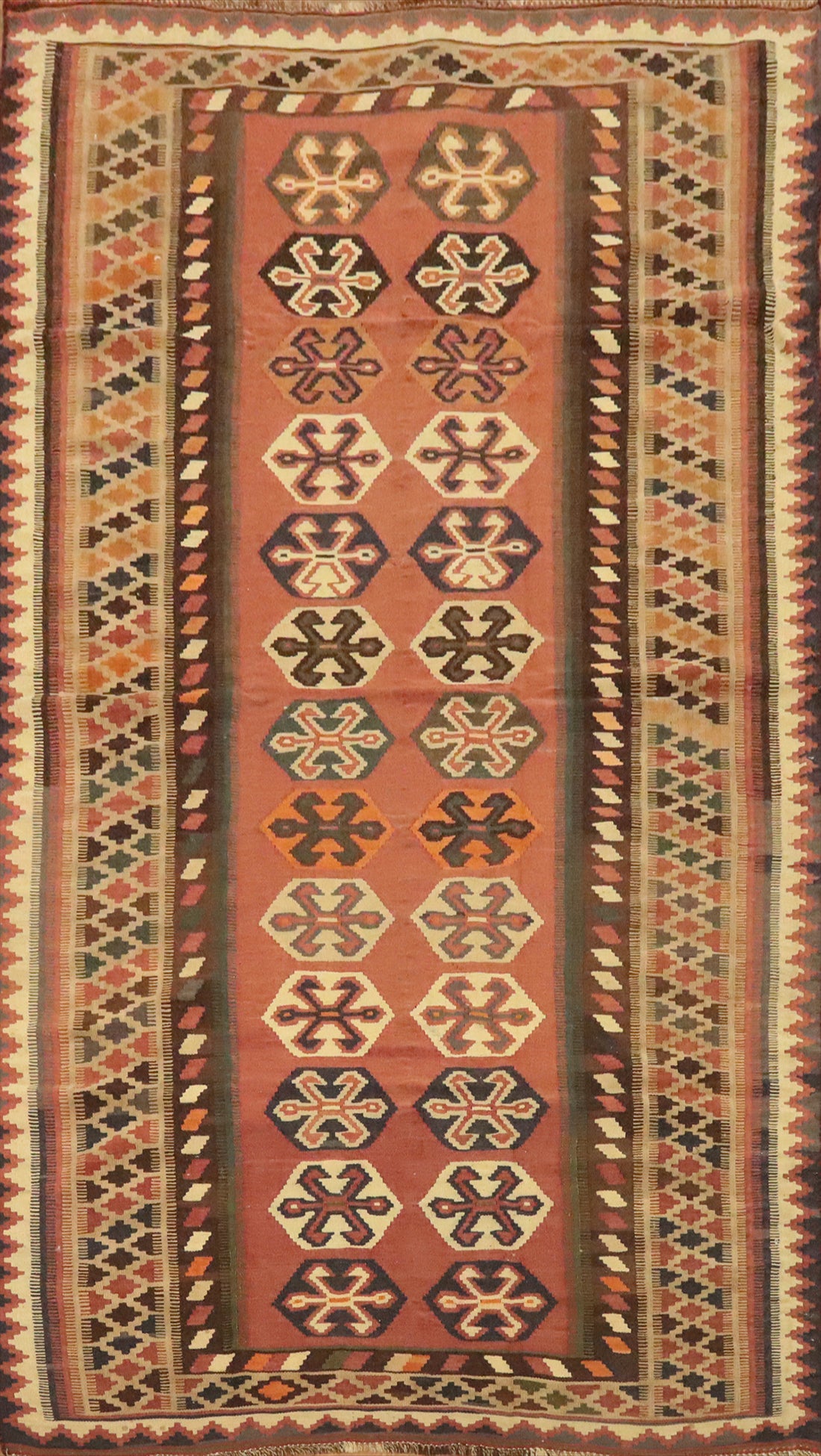 Antique Vegetable Dye Kilim Qashqai Persian Area Rug 5x9
