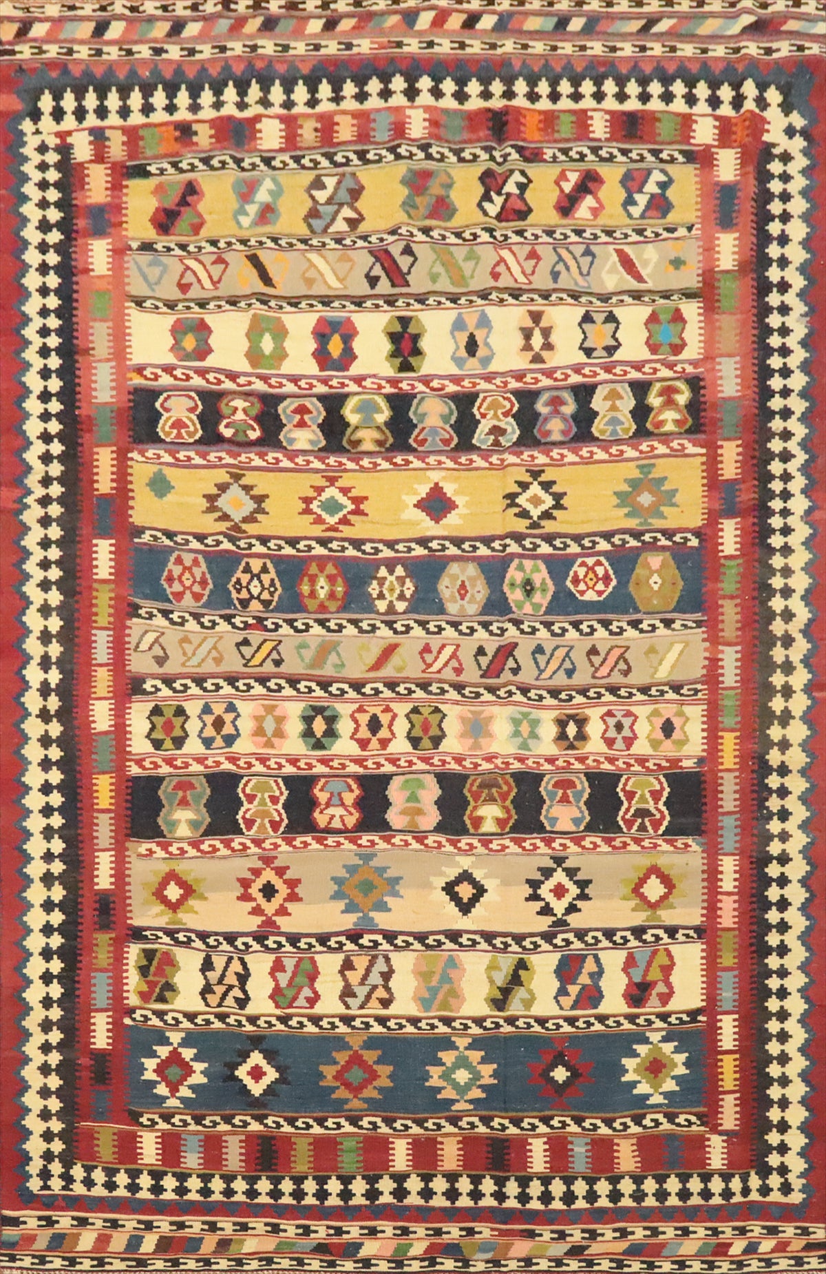 Vegetable Dye Wool Kilim Qashqai Persian Area Rug 6x9