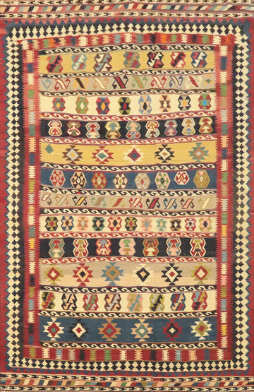 Vegetable Dye Wool Kilim Qashqai Persian Area Rug 6x9