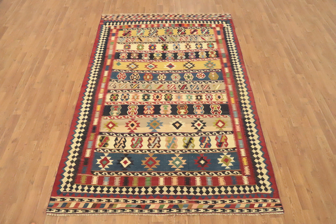Vegetable Dye Wool Kilim Qashqai Persian Area Rug 6x9
