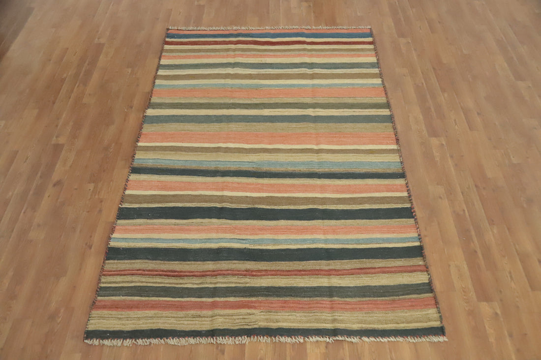 Vegetable Dye Striped Kilim Persian Rug 5x7