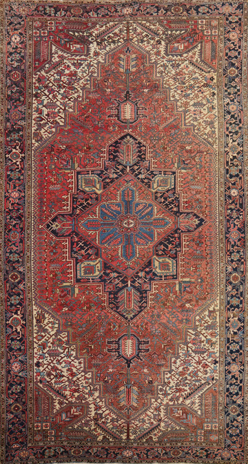Antique Geometric Heriz Persian Large Rug 10x19