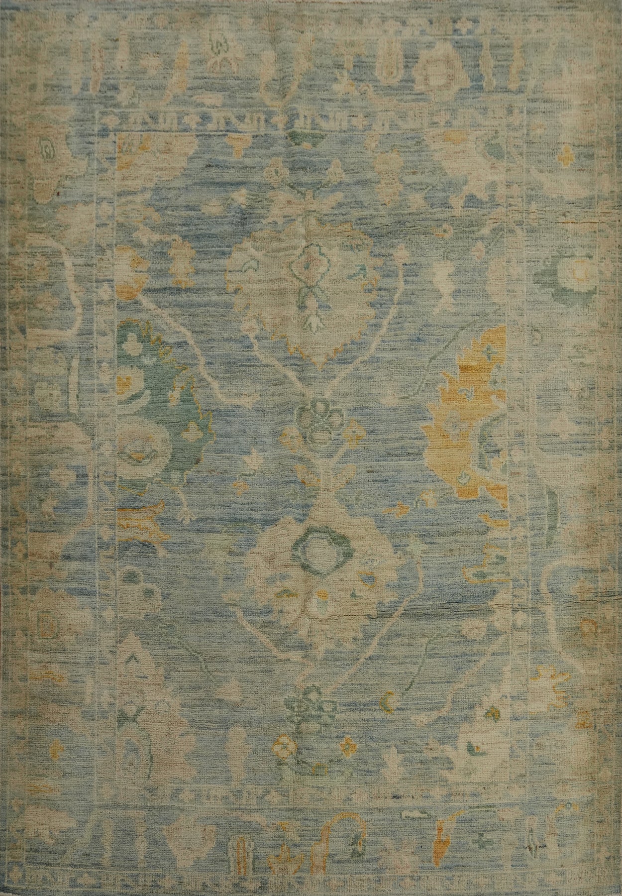 Handmade Blue Oushak Turkish Rug 5x7