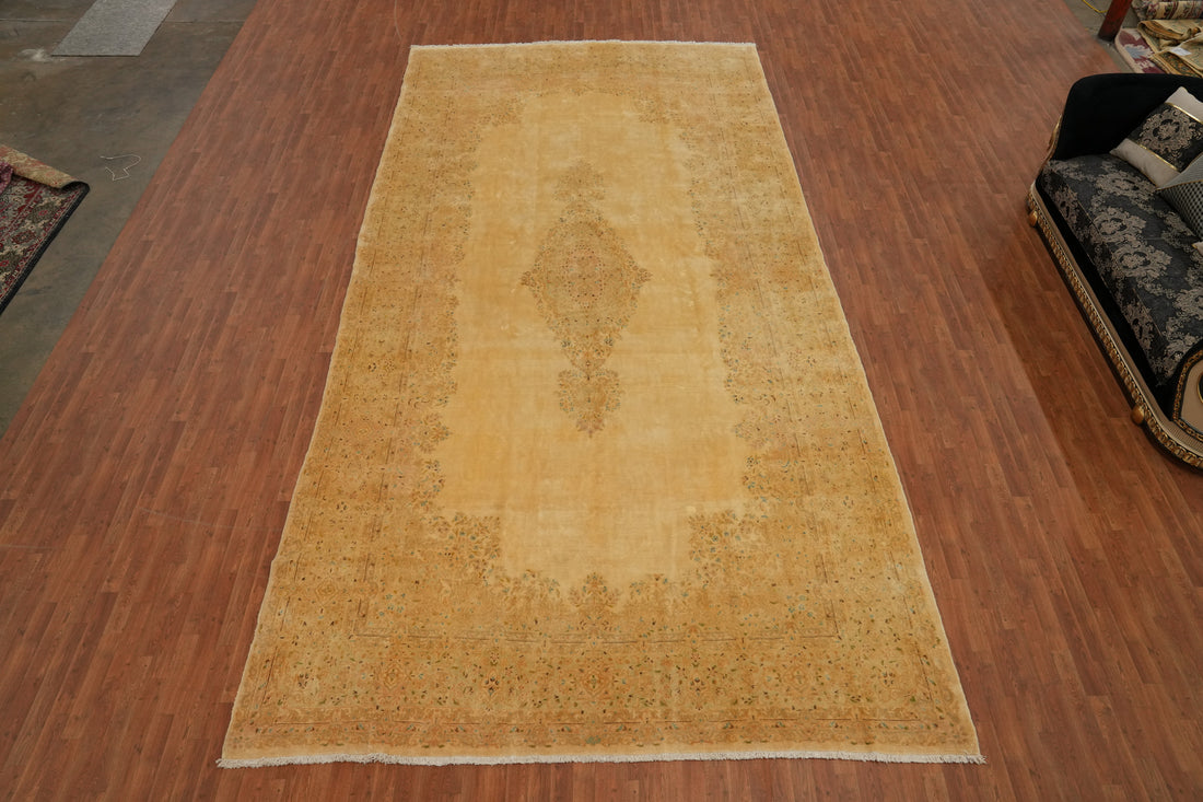 Vegetable Dye Gold Kerman Persian Large Rug 9x19