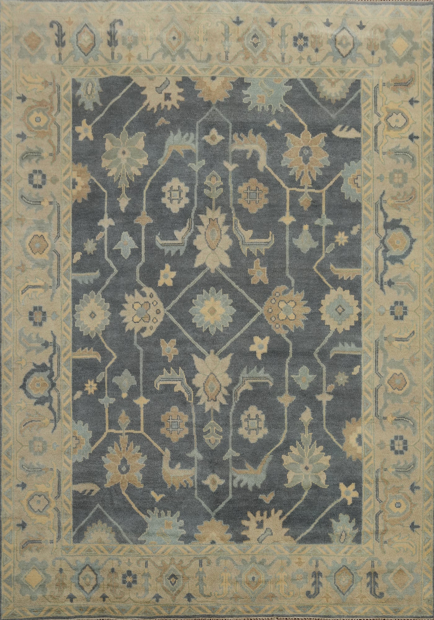 Slate Wool Floral Oushak Indian Area Rug 9x12