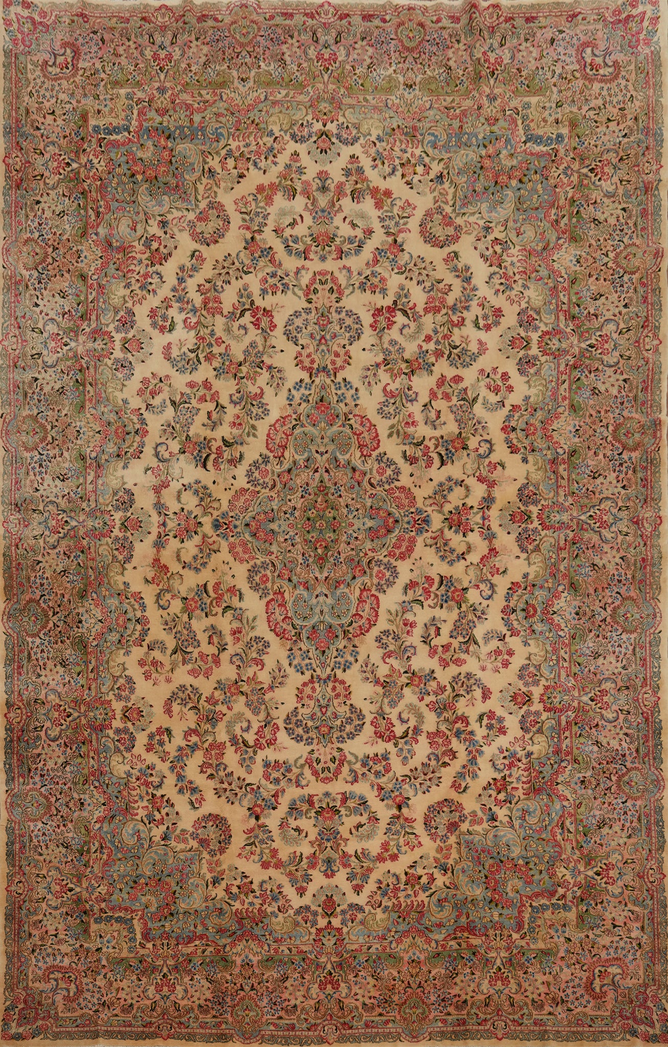 Vegetable Dye Floral Kerman Persian Large Rug 11x18