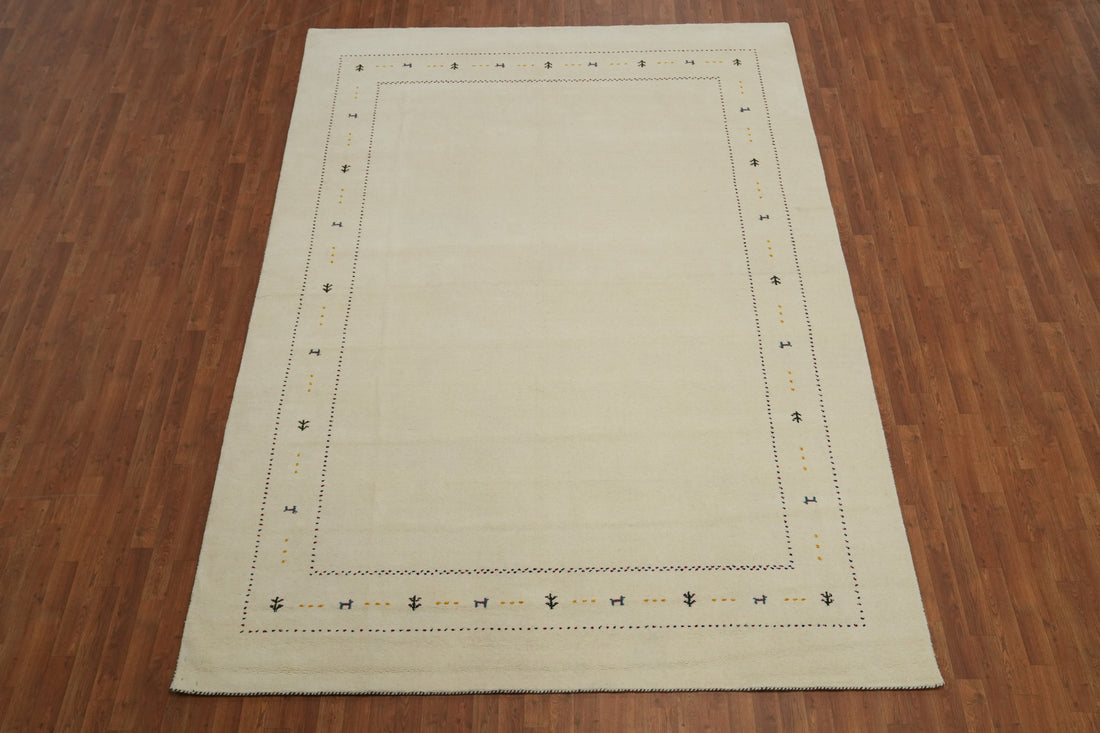 Ivory Wool Tribal Gabbeh Oriental Area Rug 8x12
