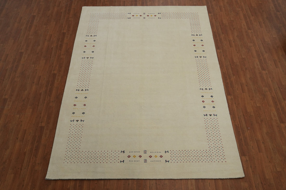 Ivory Wool Tribal Gabbeh Oriental Area Rug 8x12