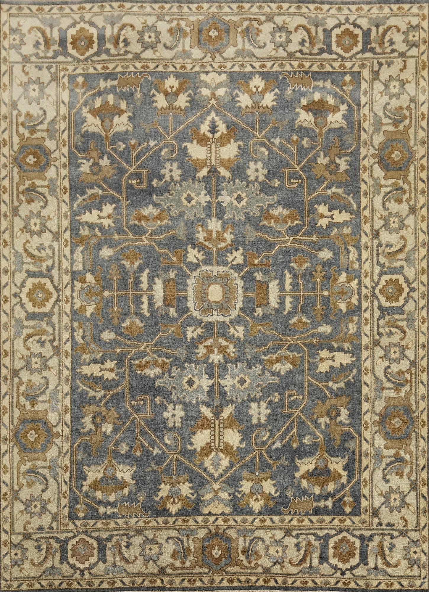 Gray Wool Floral Oushak Indian Area Rug 9x12