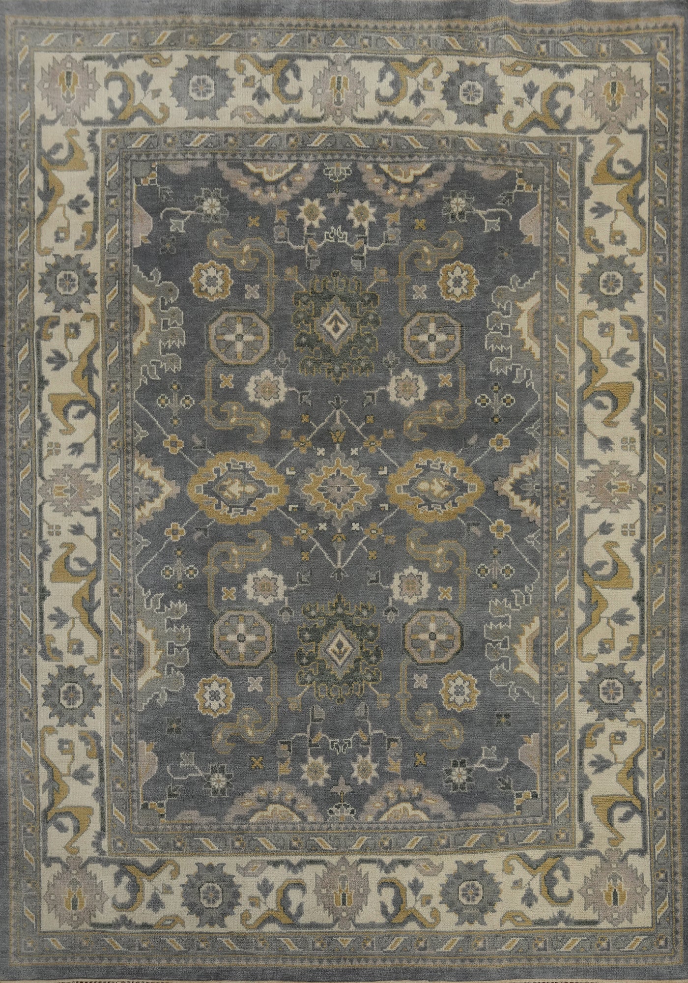 Slate Wool Floral Oushak Indian Area Rug 9x12