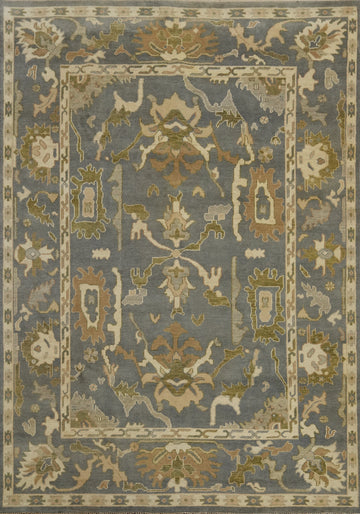 All-Over Gray Floral Oushak Indian Area Rug 9x12