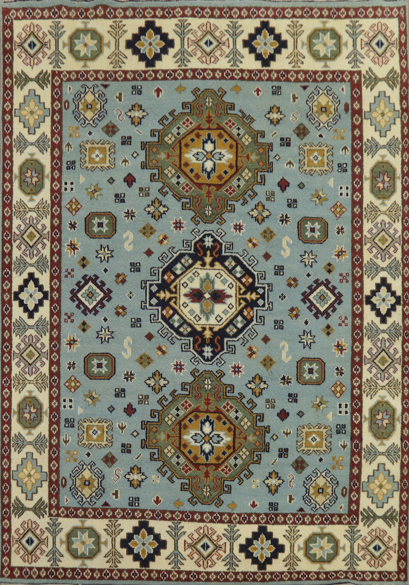 Light Blue Geometric Kazak Indian Area Rug 8x10
