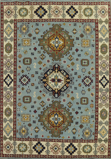 Light Blue Geometric Kazak Indian Area Rug 8x10