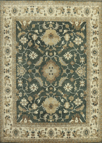 All-Over Floral Green Oushak Indian Large Rug 12x15