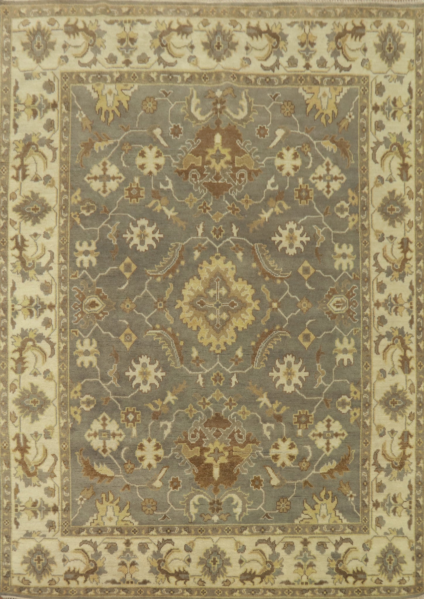 Gray Wool Floral Oushak Indian Area Rug 8x10