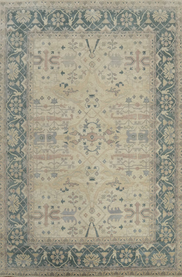 Floral Ivory Wool Oushak Indian Large Rug 12x18