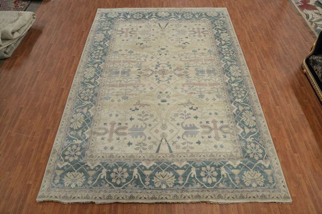 Floral Ivory Wool Oushak Indian Large Rug 12x18