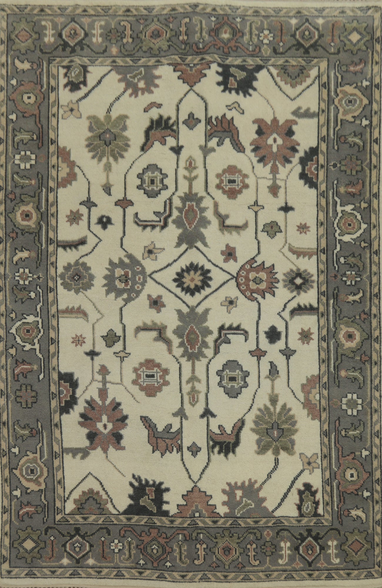 All-Over Floral Wool Oushak Indian Area Rug 6x9