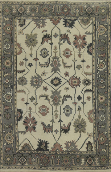 All-Over Floral Wool Oushak Indian Area Rug 6x9