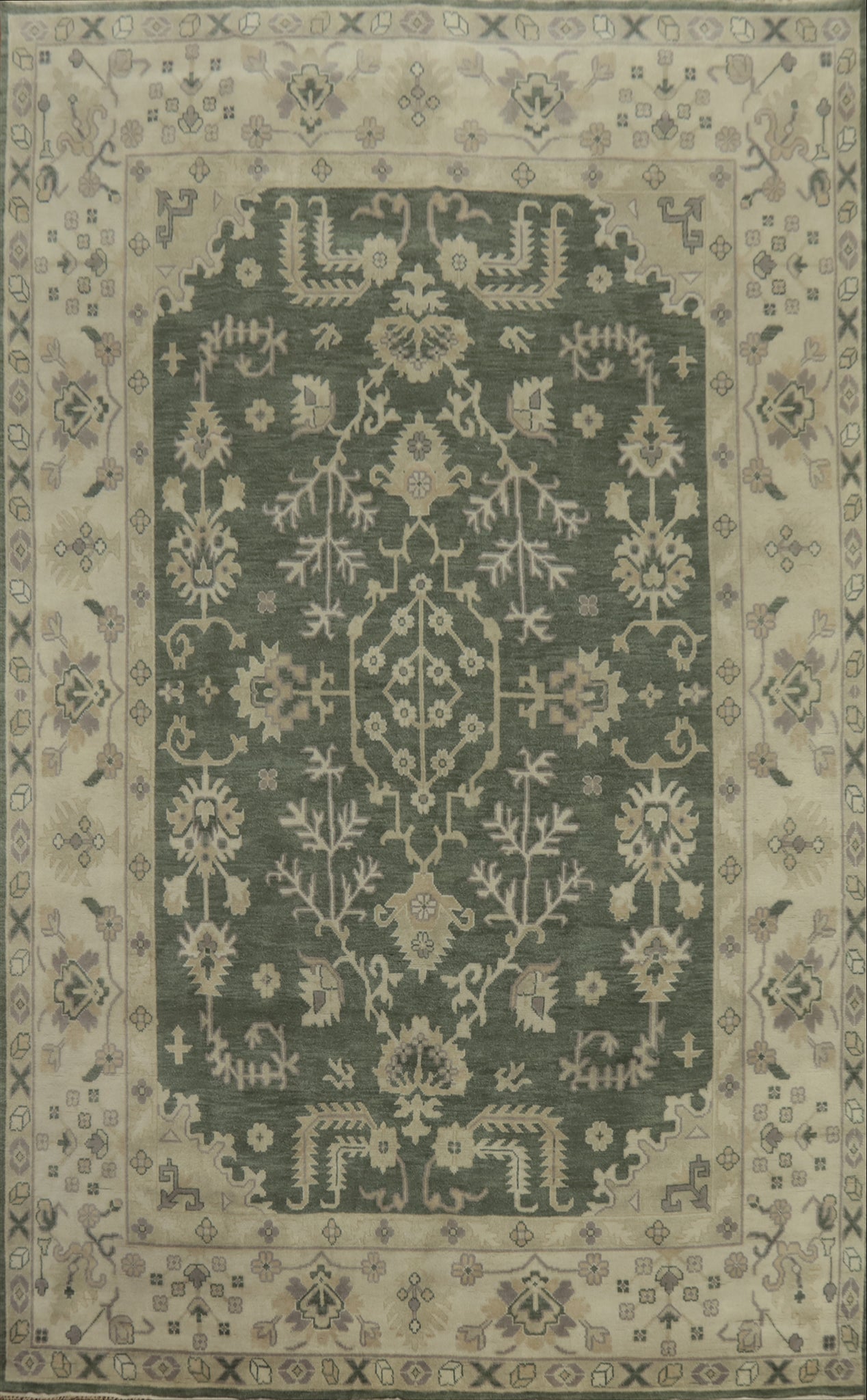 Floral Green Wool Oushak Large Area Rug 9x14
