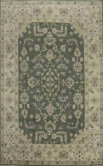 Floral Green Wool Oushak Large Area Rug 9x14