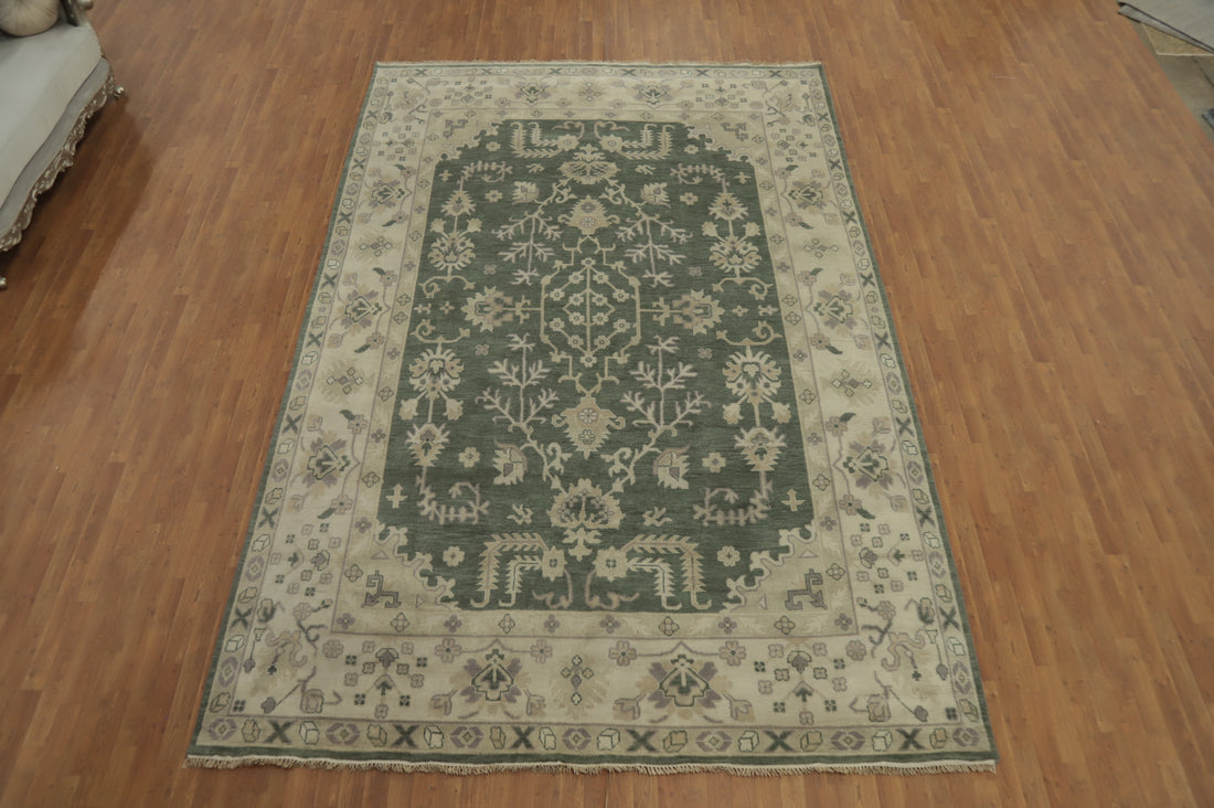 Floral Green Wool Oushak Large Area Rug 9x14