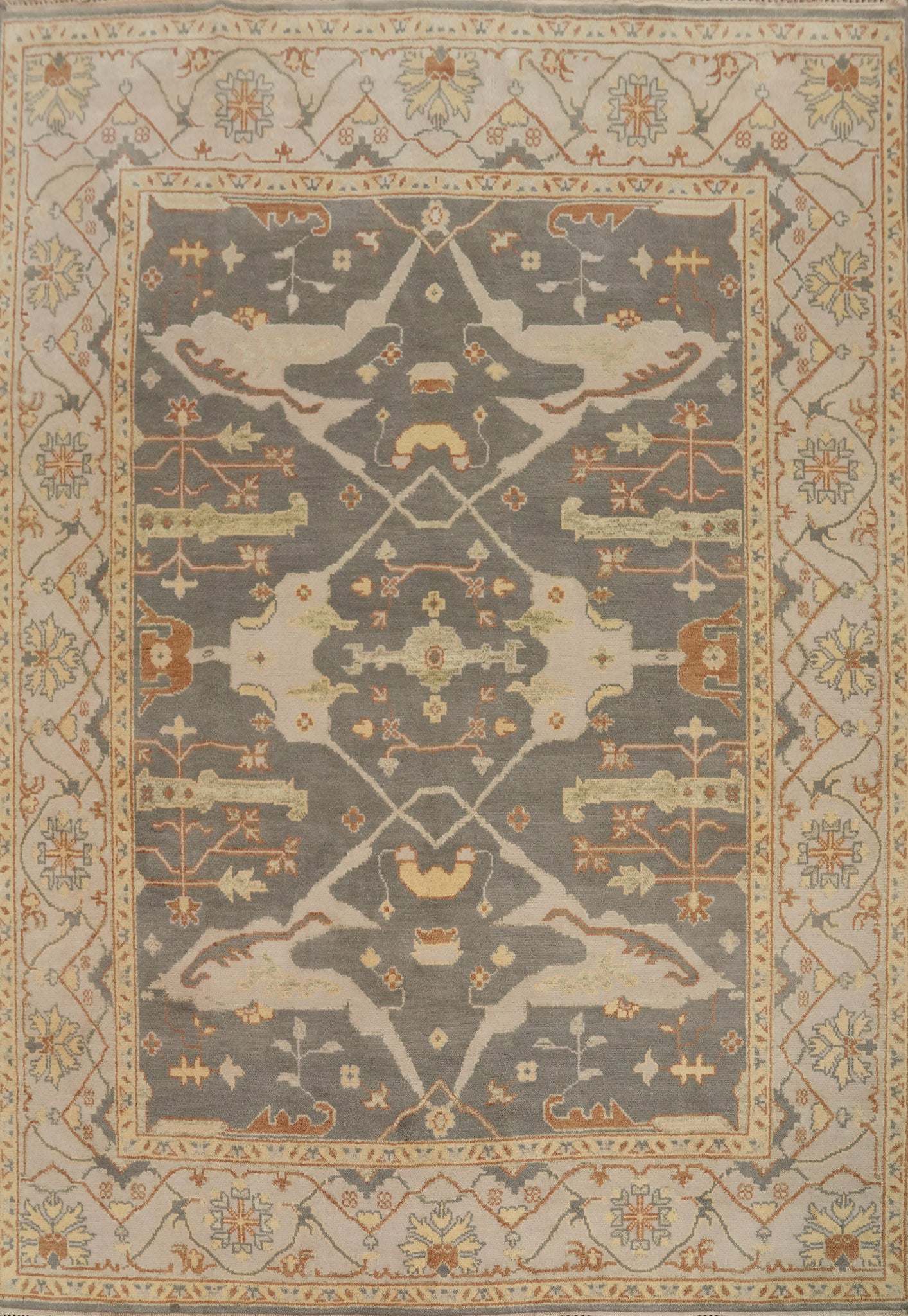 Gray Wool Floral Oushak Indian Area Rug 8x10
