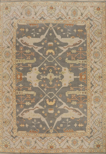 Gray Wool Floral Oushak Indian Area Rug 8x10