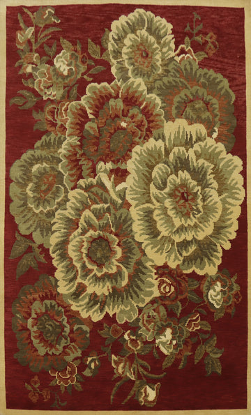 Red Floral Indian Area Rug 6x10