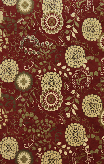 All-Over Red Floral Indian Area Rug 7x10