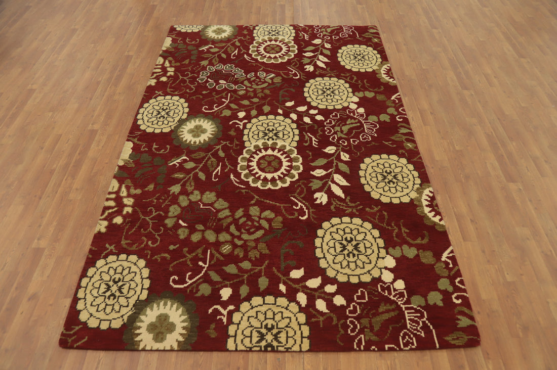All-Over Red Floral Indian Area Rug 7x10
