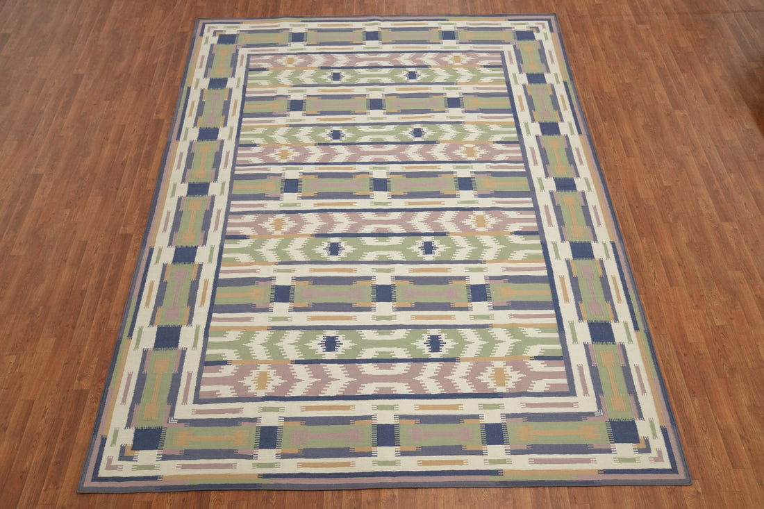 Geometric Flat Weave Kilim Durrie Area Rug 9x12