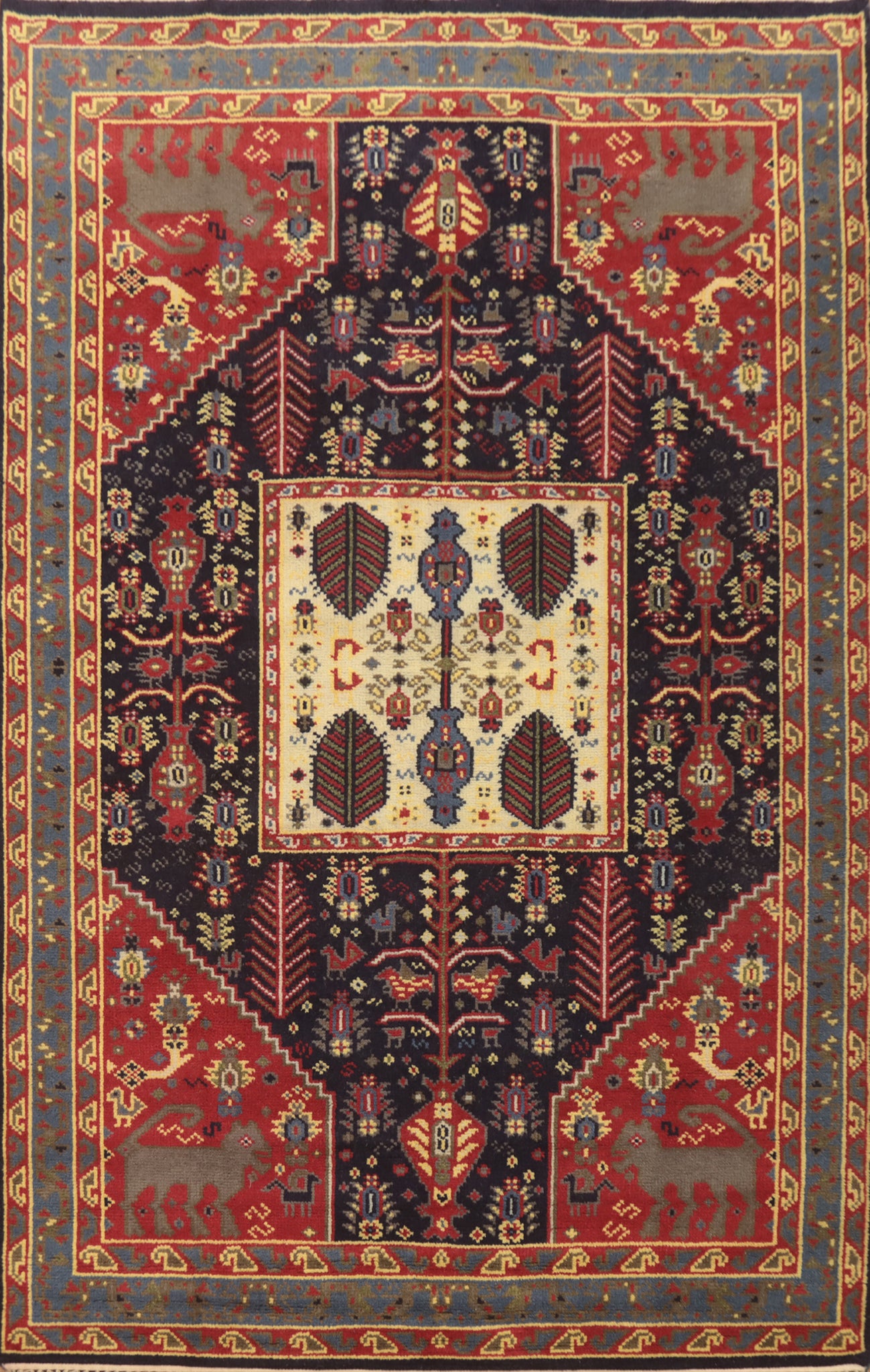 Animals Blue Kazak Indian Area Rug 6x9