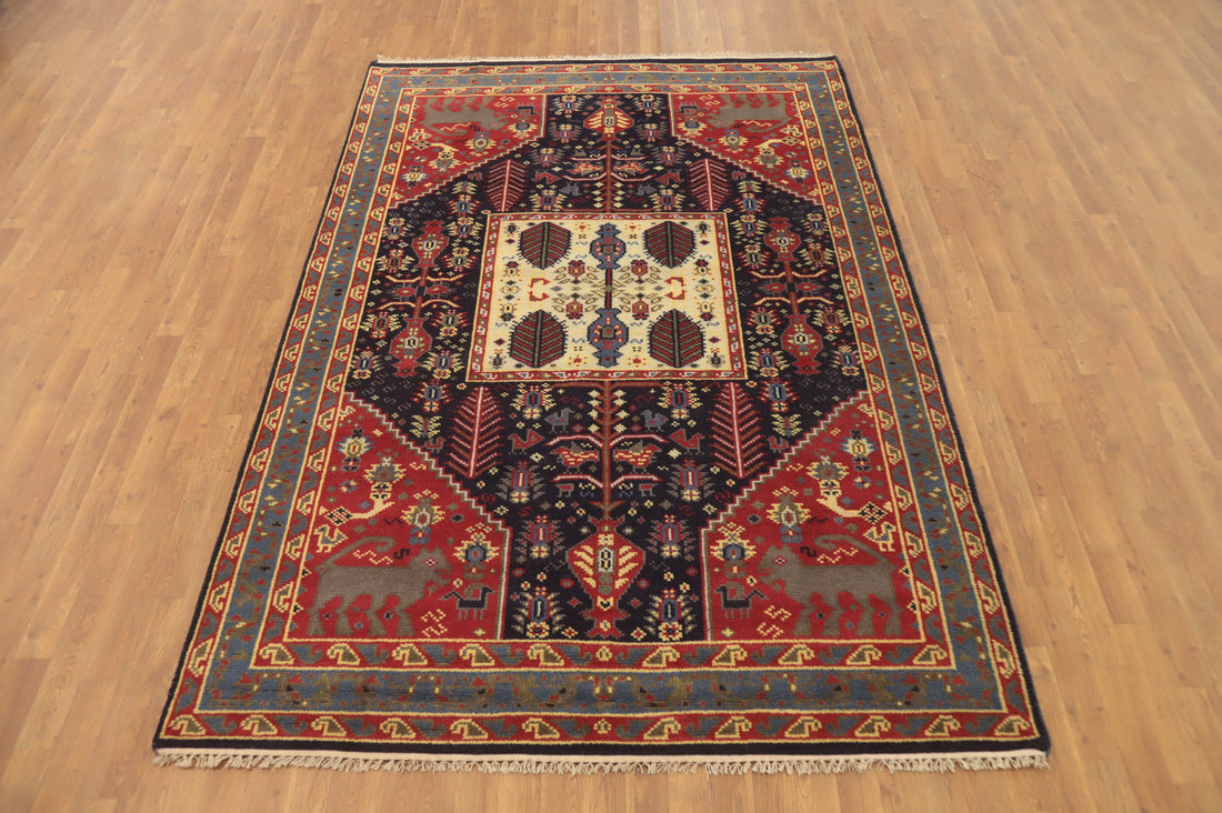 Animals Blue Kazak Indian Area Rug 6x9