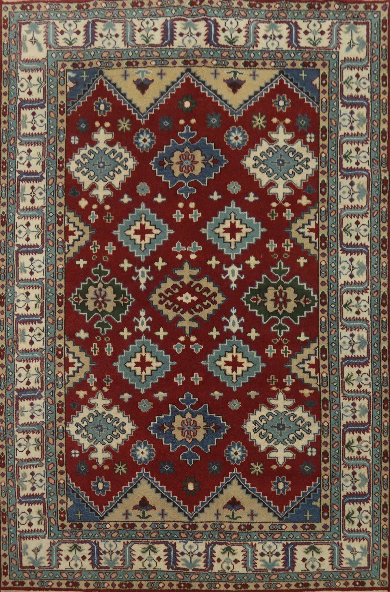 Red Geometric Wool Kazak Indian Area Rug 8x10