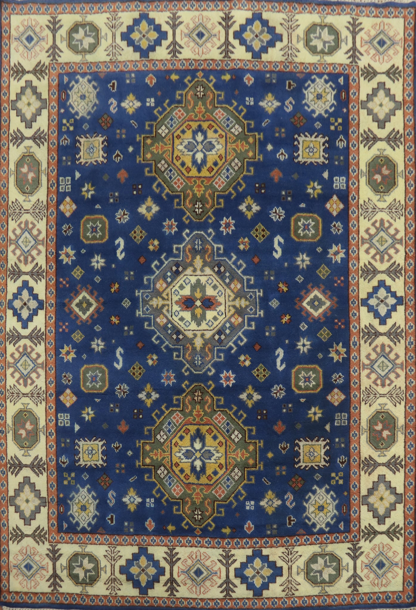 Blue Geometric Kazak Indian Area Rug 8x10