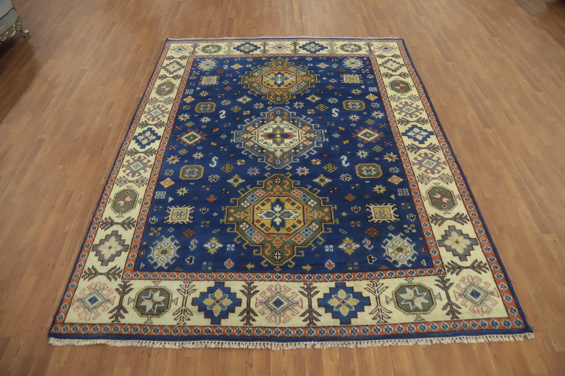 Blue Geometric Kazak Indian Area Rug 8x10